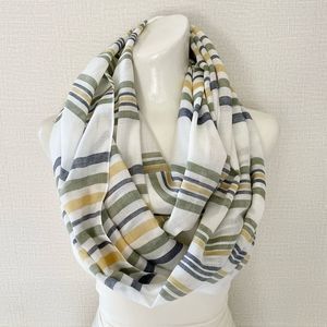 Gauzy Striped Light Cotton Infinity Scarf, Soft Blue Green Yellow White, NWT